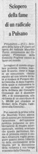 1982 08 12 * la gazzetta del mezzogiorno * sciopero della fame di un radicale a pulsano